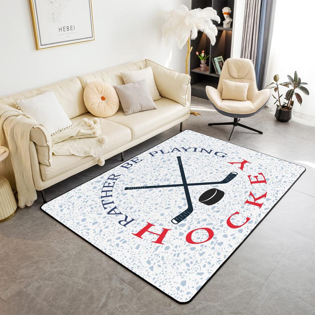 Soft Ice Hockey Carpet Rug for Boys Teens Winter Sport Indoor Floor Mat Bedroom Living Room Doormat