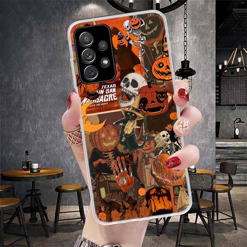 Halloween Fall Art Witch Cat Phone Case For Samsung Galaxy A12 A22 A32 A52 A72 A02S A51 A50S A71 A70 A31 A20S Note 20 Ultra S10