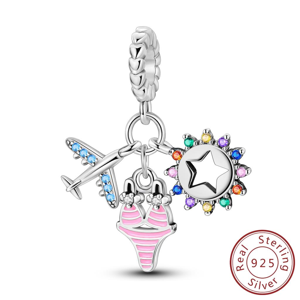 copper Charm Bead Charms Love Bees Butterfly Pink Gemstone Bead Charms Compatible With Authentic Bracelets Do It Yourself Women Fine Jewellery Gift