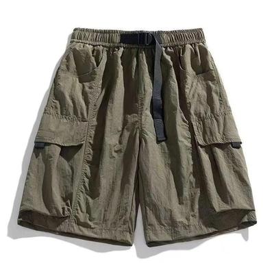 Schwarze Cargoshorts Taschen-Design Verstellbarer Lila Gürtel Leichter Stoff Lässig Locker Elastischer Bund