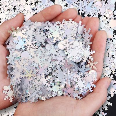 Christmas Party Snowflake Confetti Snowflakes Round Pieces DIY Floral Sequins Christmas Decoration Iridescent Silver Scene Decor
