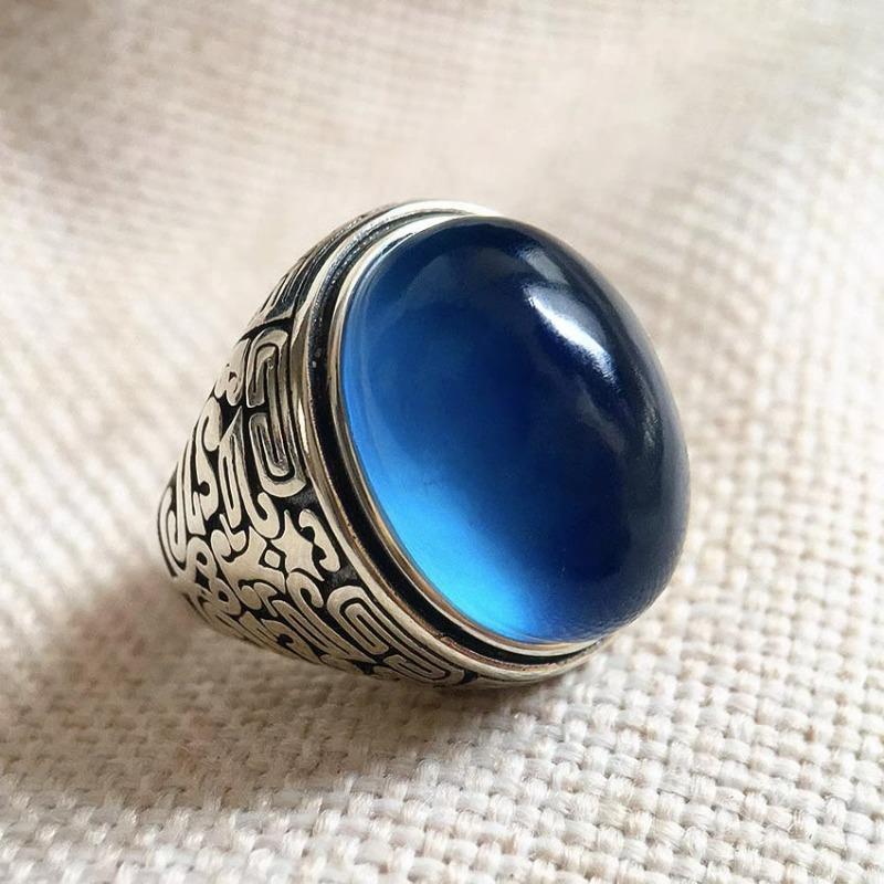 Niche Personalized Ice Lake Blue Sea Blue Treasure Ring Handmade Retro Design Exquisite Ring Women's/men's