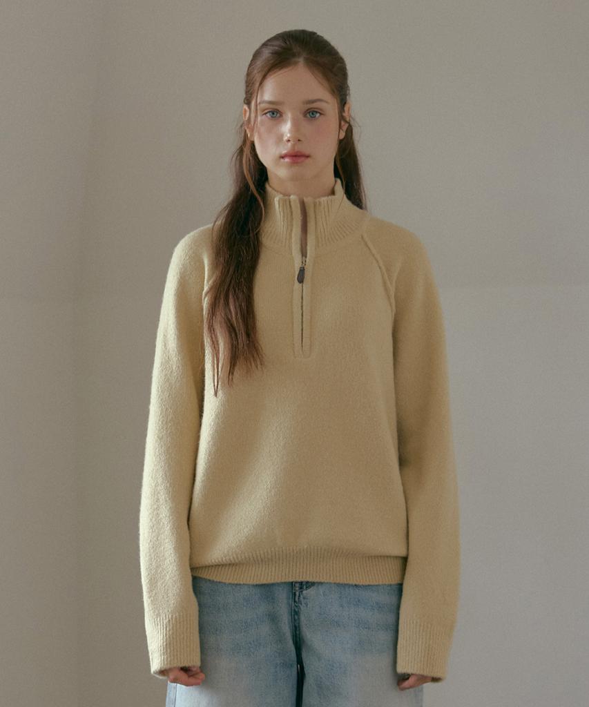 ODER Wool Half-Neck Zip-Up Knit - Beige
