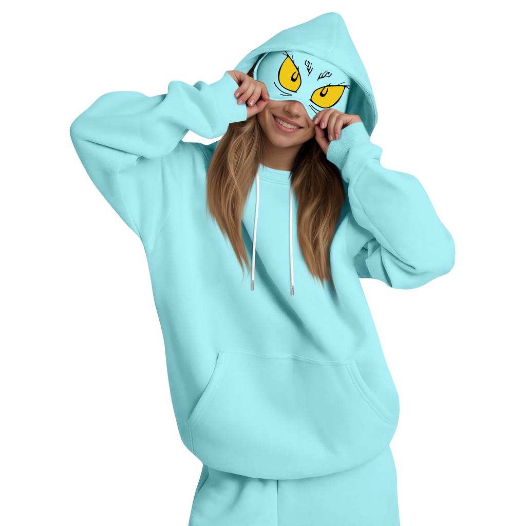 Damemote Lett langermet genser for kvinner med lommer Preppy grafisk hettegenser
