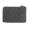 New COACH Corner Zip Canvas With Leather Wrist Bag Clutch Coin Purse Women's Dark Brown & Red 58035-IMRVQ