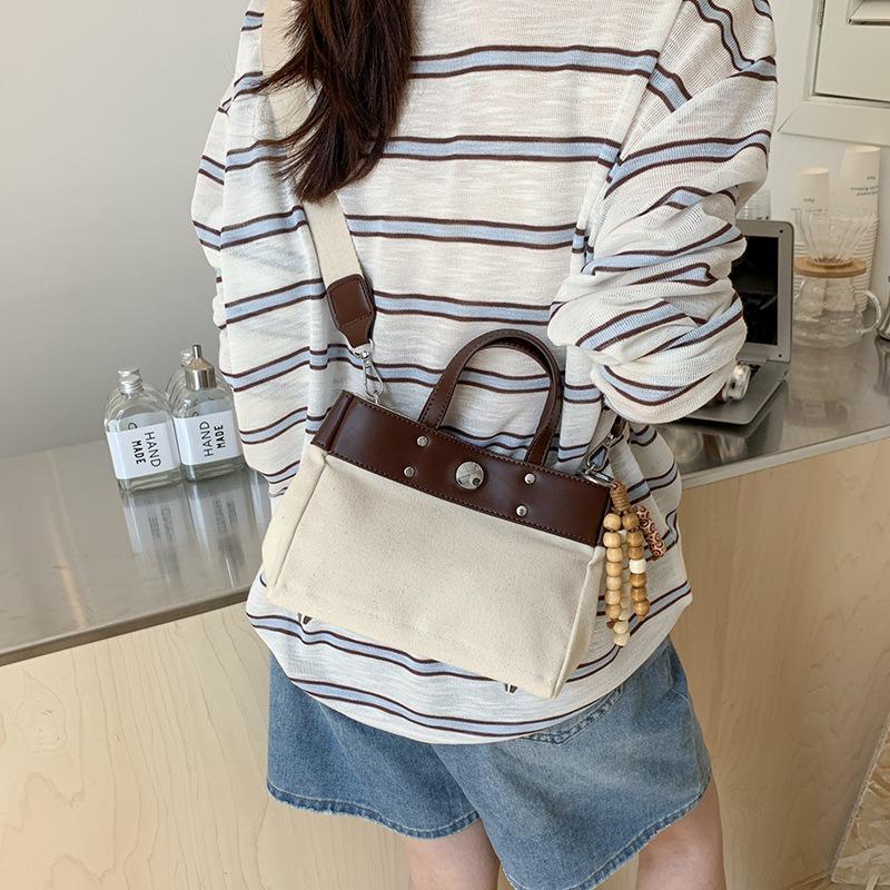 Simple and Versatile Commuter Shoulder Women's Bag New Large-capacity Canvas Bag Portable Contrasting Messenger Bag