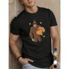 European Sizes Men's Casual Polyester T-Shirt with Sasquatch & Turkey Graphic, Short Sleeve, Crew Neck