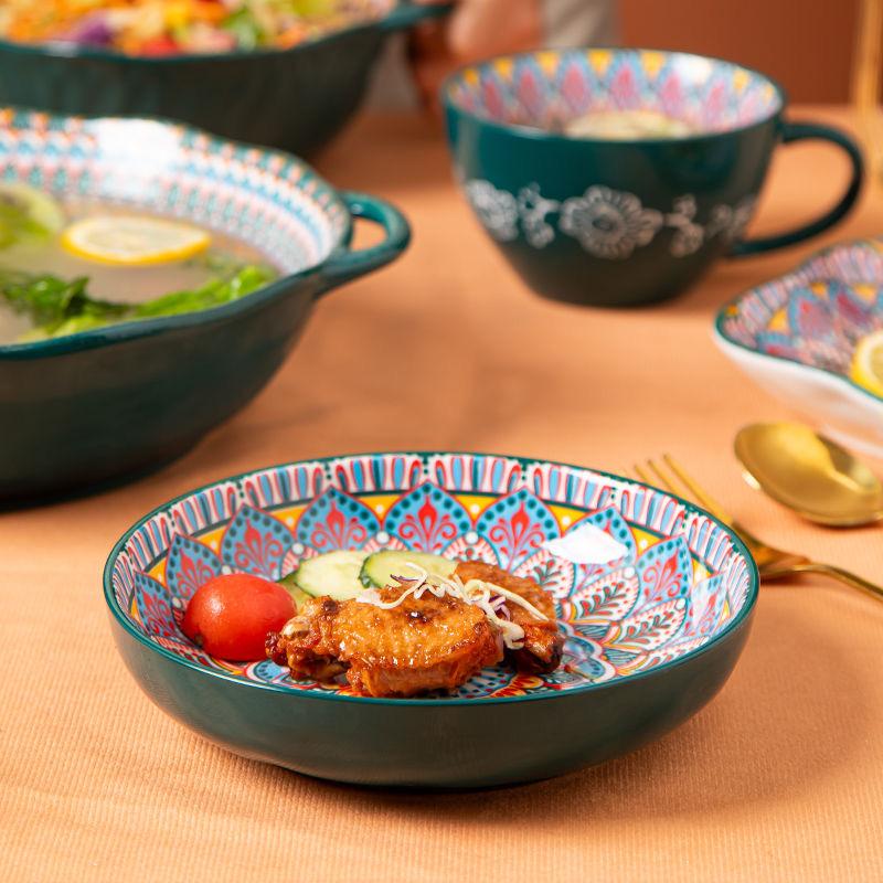 7in or 8in Bohemian Ceramic Plate High Appearance Level Home Creative Dish Plate Fruit Plate Steak Plate Deep Plate Disc Cutlery