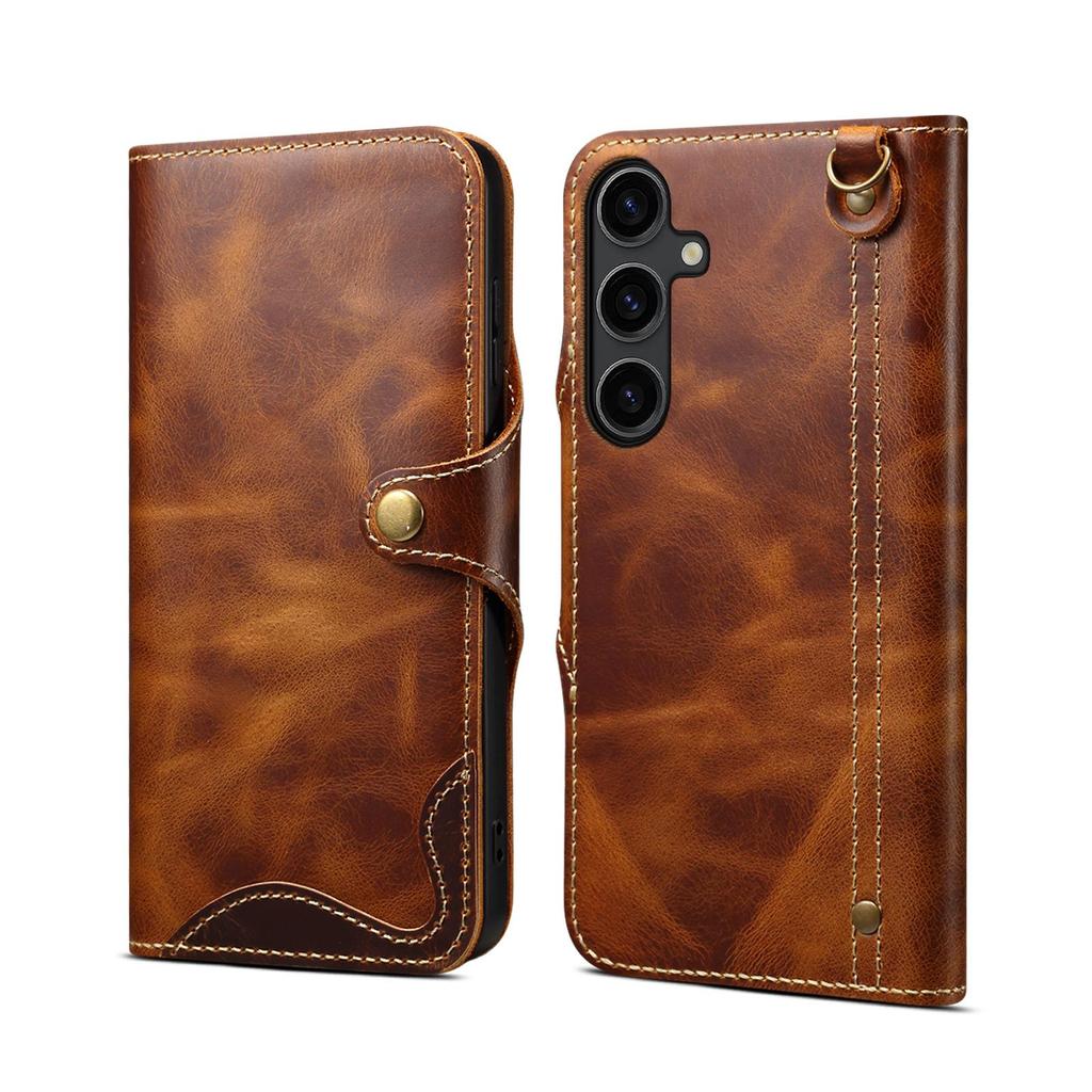 Retro Genuine Leather Case for Samsung Galaxy S26 Ultra S26+ S20 S10 Note 10 Plus Business Purse Cover with Lanyard Card Pocket