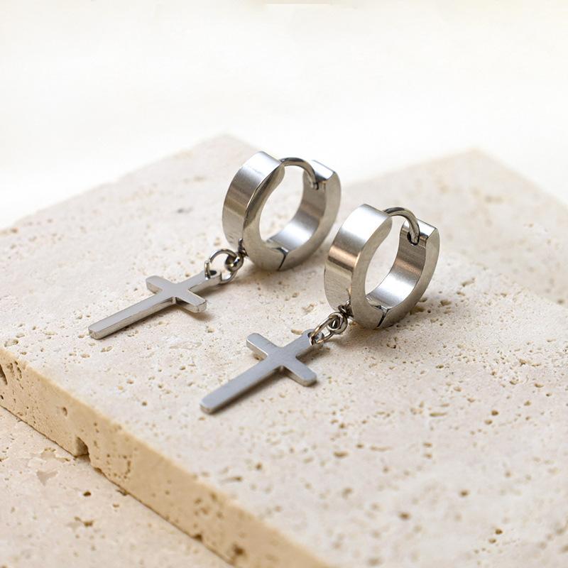 Boucles d'oreilles pendantes croix élégantes en acier inoxydable, clous d'oreilles inaltérables