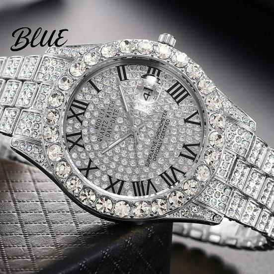 Men Quartz Movement Umber Calendar Alloy Rhinestone Round Dial Watch Ladies Decor Roman Casual Outfit