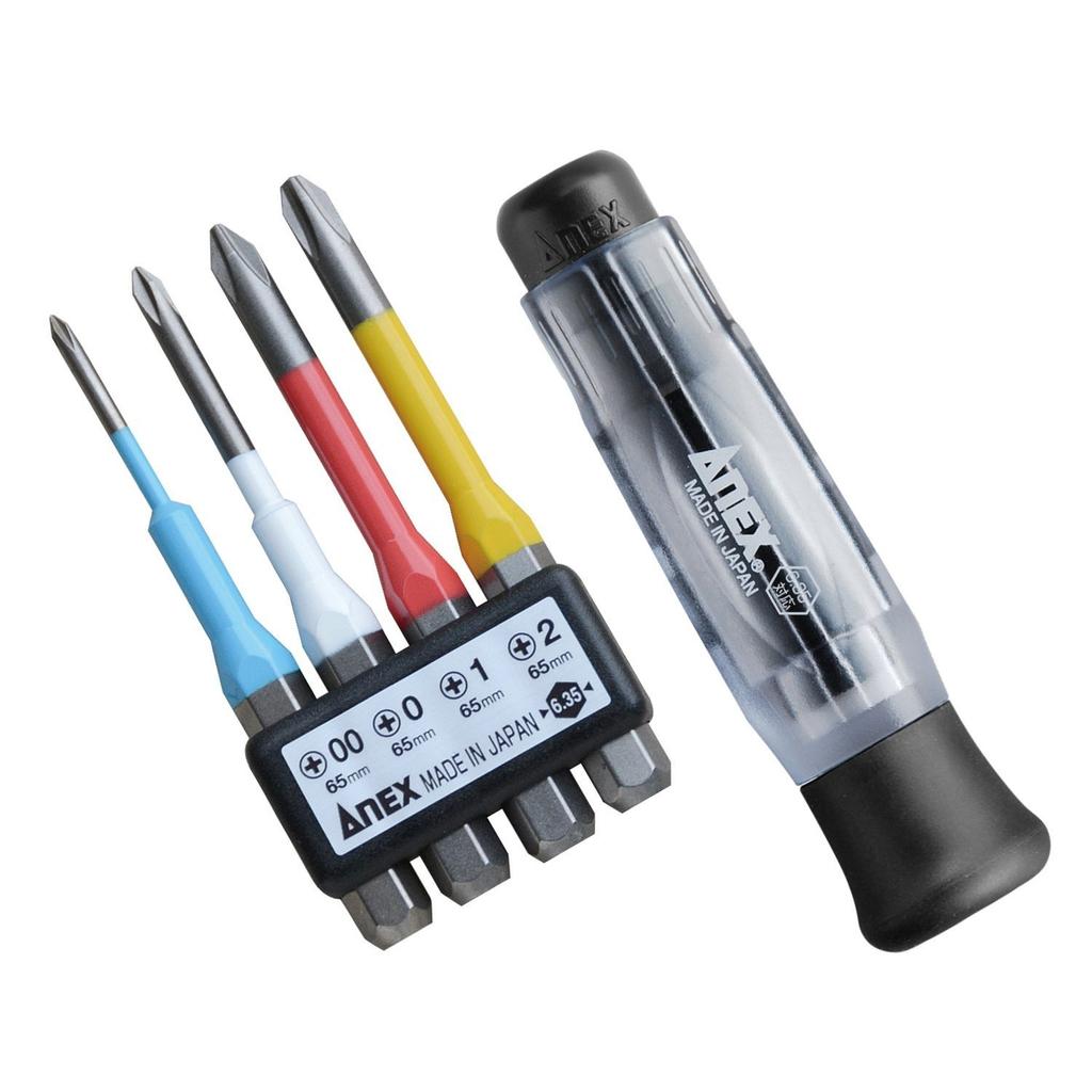 ANEX Interchangeable Screwdriver Set, Precision Bit Set of 4, No. 3614 (Bulk Purchase, 6 Sets)