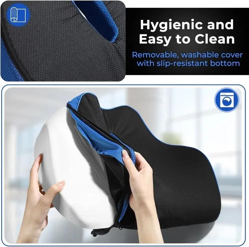 Memory Foam Seat Cushion Sitz Orthopedic Lumbar Support Pillow with Ergonomic Coccyx Cutout Comfort for Office Car Chair Travel