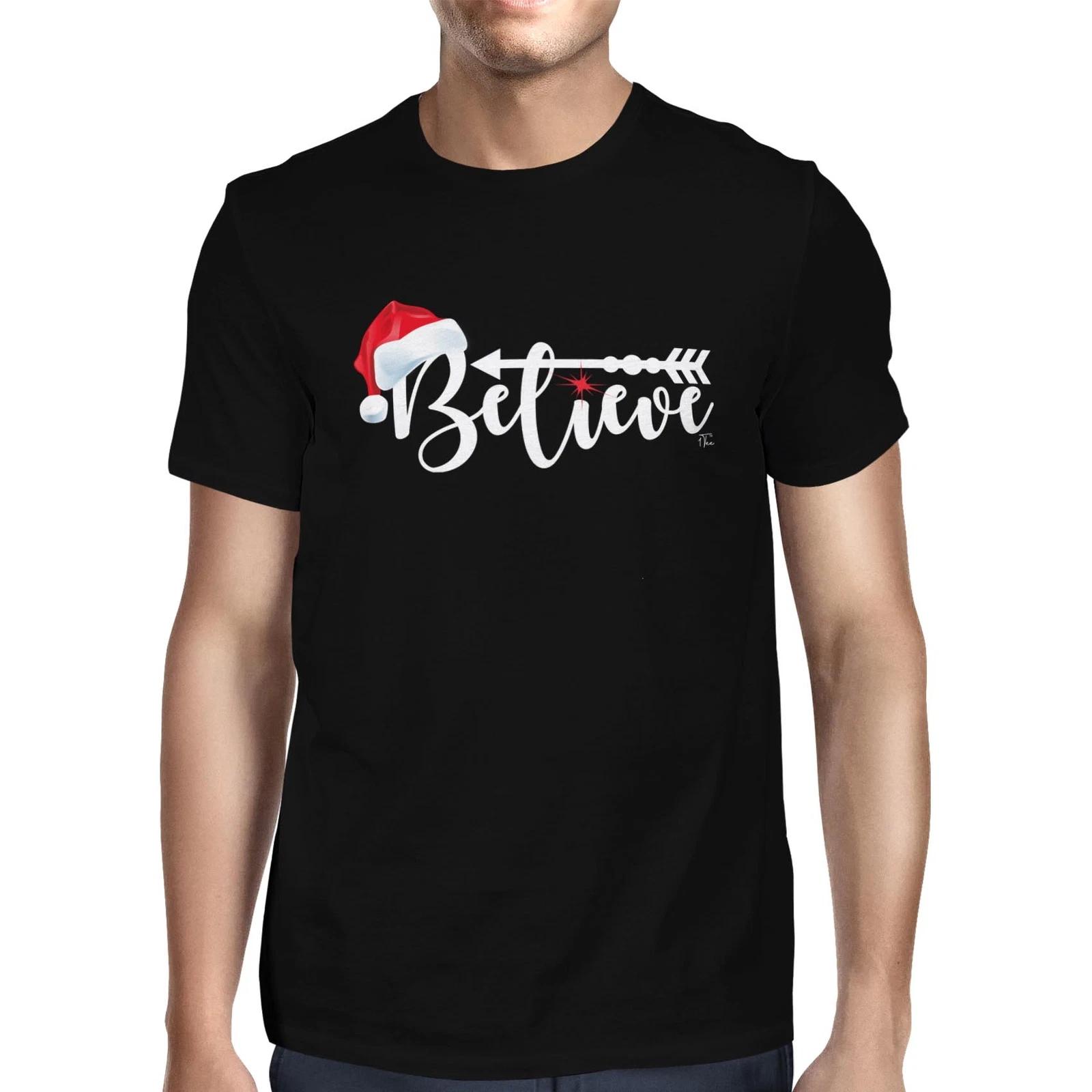 1Tee Mens Christmas Believe Slogan with Santa Hat T-Shirt XXXXL