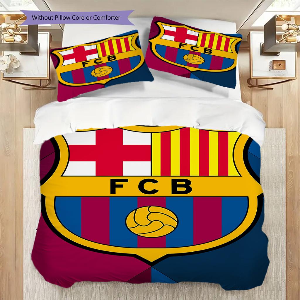 FC Barcelona Patronen Beddengoed Dekbed Set Dekbedovertrek Kussensloop Huisdecoratie Verjaardagscadeau (1 dekbedovertrek + 2 kussenslopen, zonder binnenkussen)