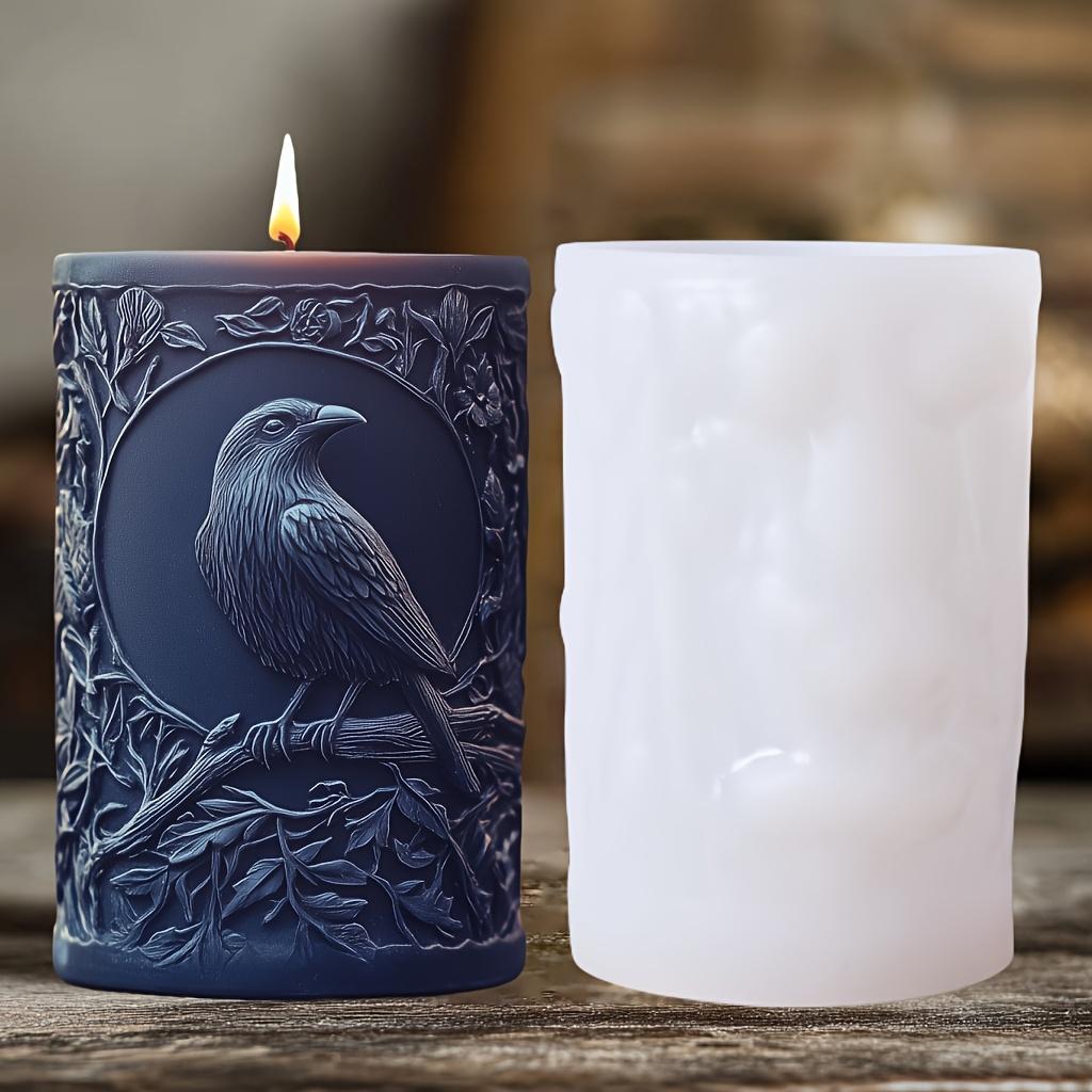 3D Bird branch relief cylindrical candle silicone mold bird Crow leaf branch resin mould Rose flower bird cement gypsum molds