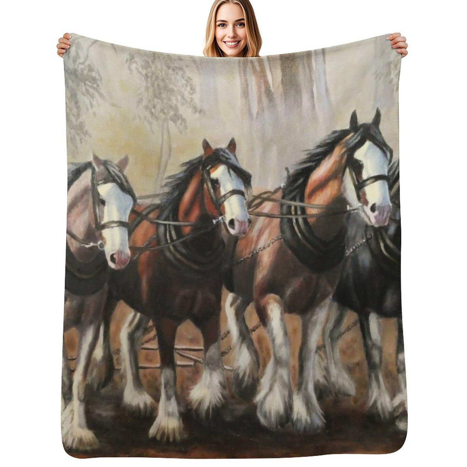 Clydesdale Horses Throw Blanket Soft Breathable Blanket for Night Sleeping Size: 75*100cm, Weight: 230 GSM