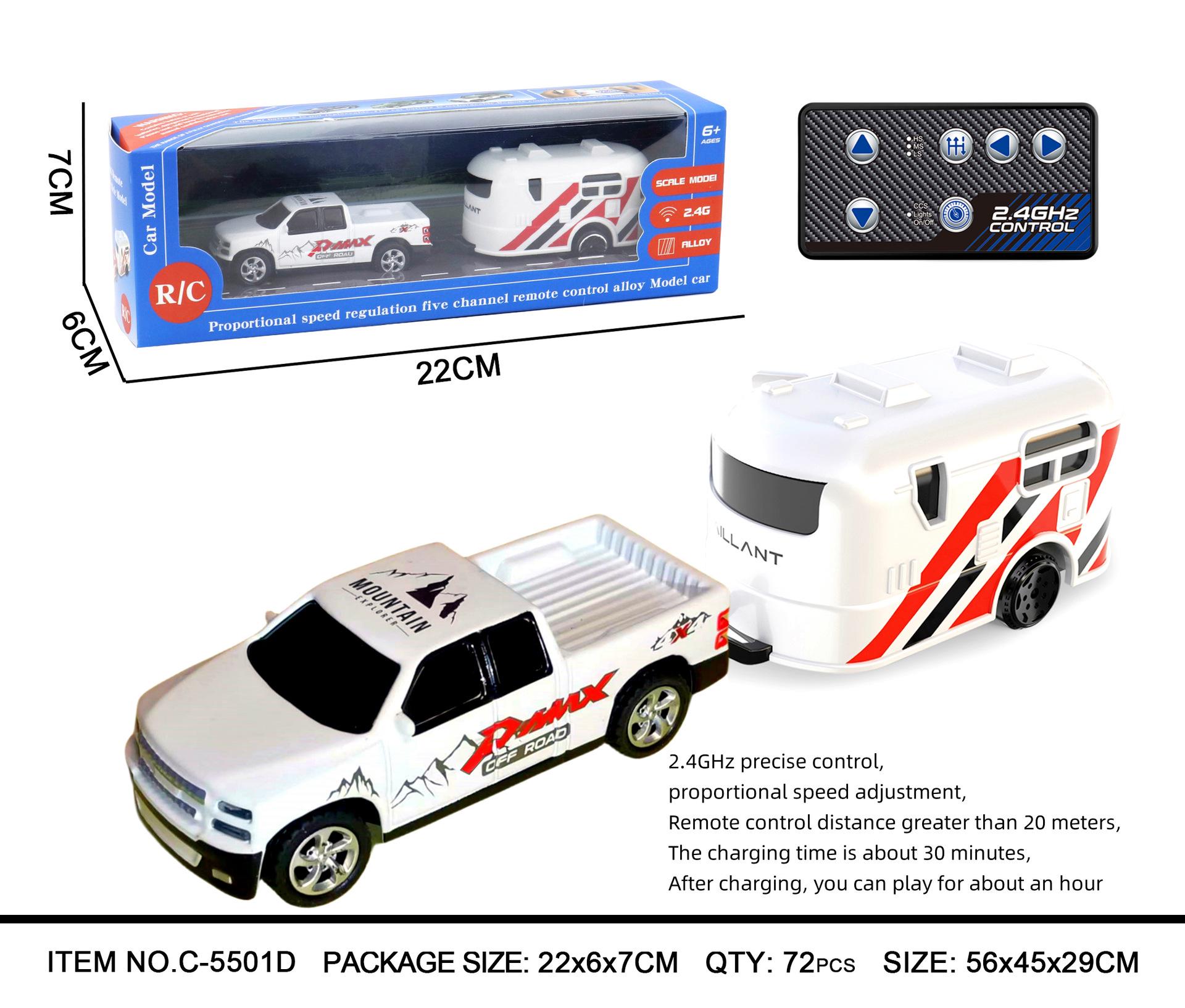 

1:64 Scale Remote-Controlled Alloy Car with Adjustable Speed, Lights, and Trailer Simulation Model