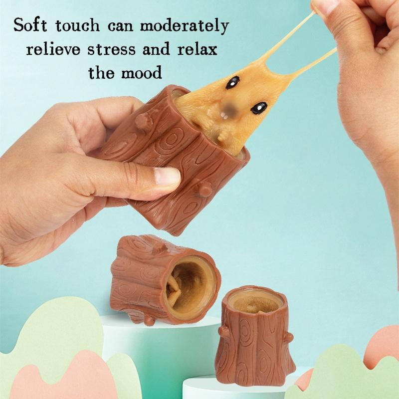Cute Squishy Retractable Squirrel Cup Decompression Toy Pinch Proof Squeeze Pen Holder Desk Decor Sensory Fidget Gift for Adults