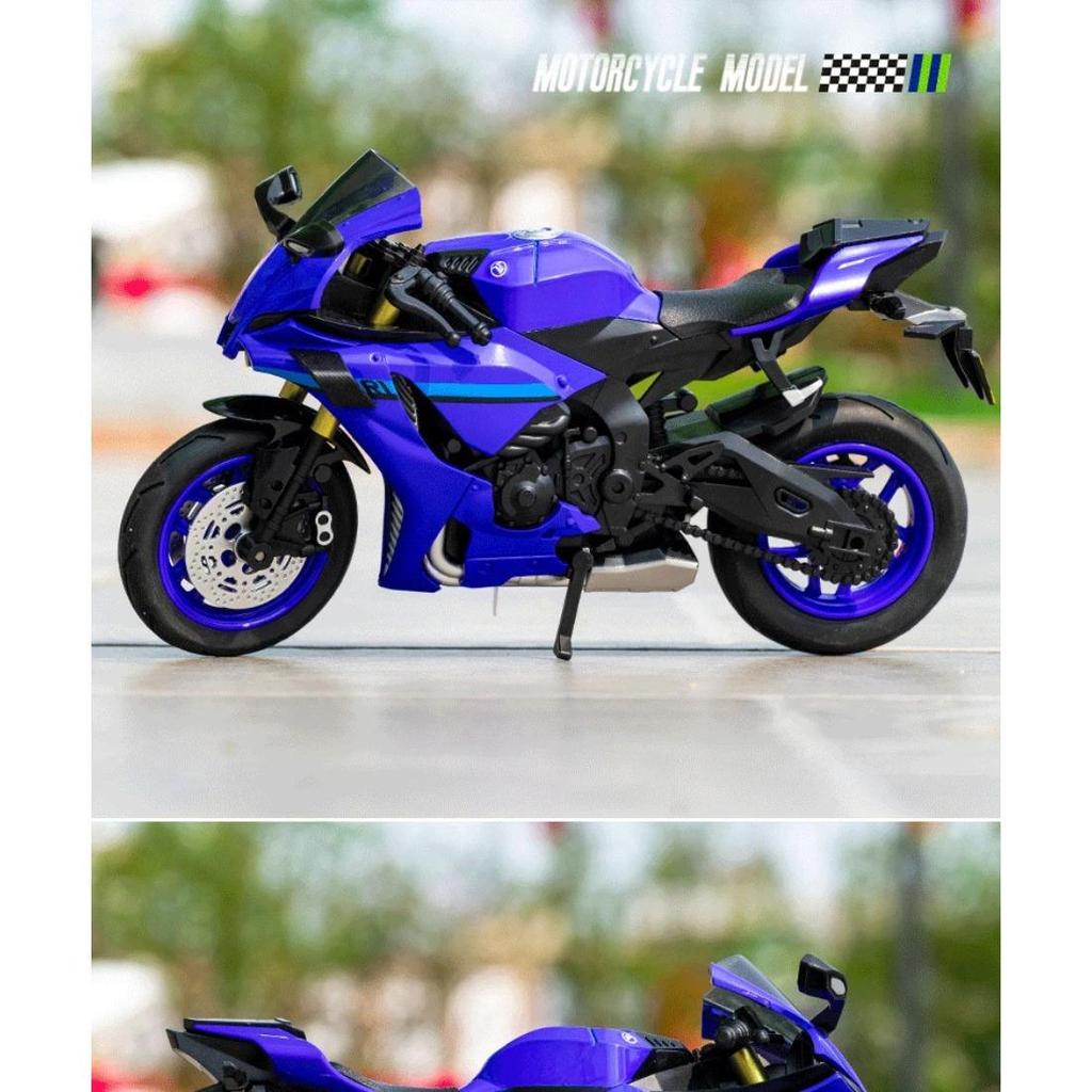 1/10 Yamaha YZF-R1 Alloy Die Cast Motorcycle Model Vehicle Collection Sound and Light Off Road Autocycle Toys Car