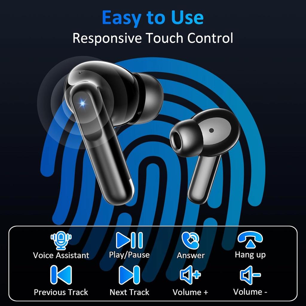 Kabellose Ohrhörer Bluetooth 5.4 6 Mikrofone ENC Geräuschunterdrückung Ohrstöpsel Tiefer Bass HiFi Stereo LED-Anzeige 48H Wiedergabezeit Kopfhörer IPX7 Kopfhörer Android iOS