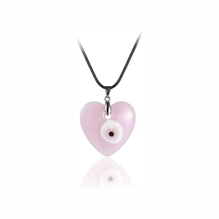 European & American Pink Wax Rope Necklace with Turkish Blue Evil Eye Pendant