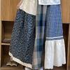 Dimanaf 2025 Summer Women New Linen Plaid Skirts Elastic Elegant Flower Pleated Skirts High Waist