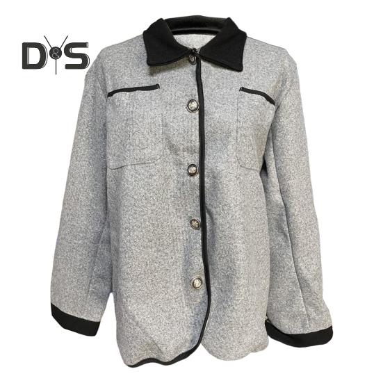 Women Autumn Jacket Turn-down Collar Chest Pockets Single-breasted Loose Long Sleeves OL Commute Style Cardigan Office Jacket