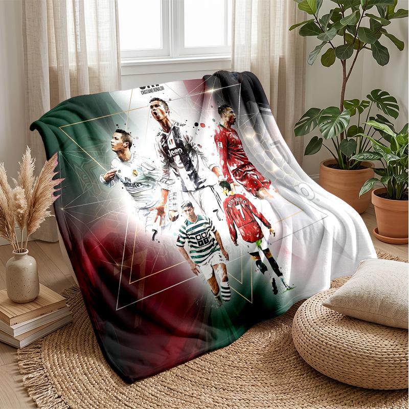 Cristiano Ronaldo Printed Flannel Blanket Skin Friendly Warm Decorative Throw for Indoor Couch Bed Daily Use