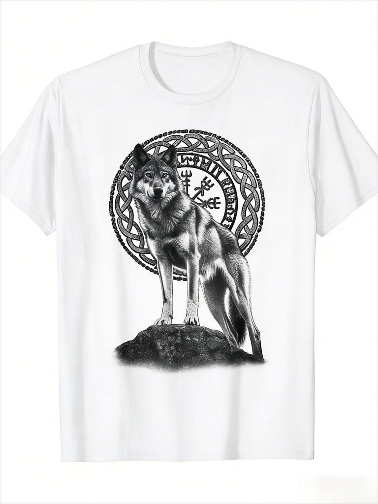 Unisex Pure Cotton Viking Wolf Celtic Knotwork Norse Mythology Tshirt Black Casual Tee For Hiking Outdoor Activities Gym