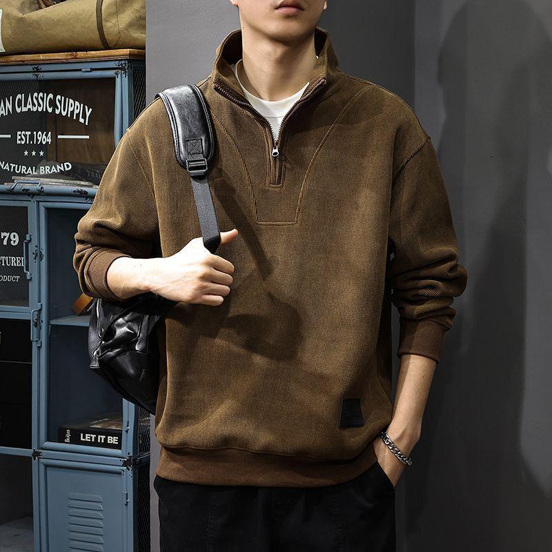 Men's Retro Patchwork Half-Zip Polo Sweatshirt - Autumn/Winter 2025 Collection.