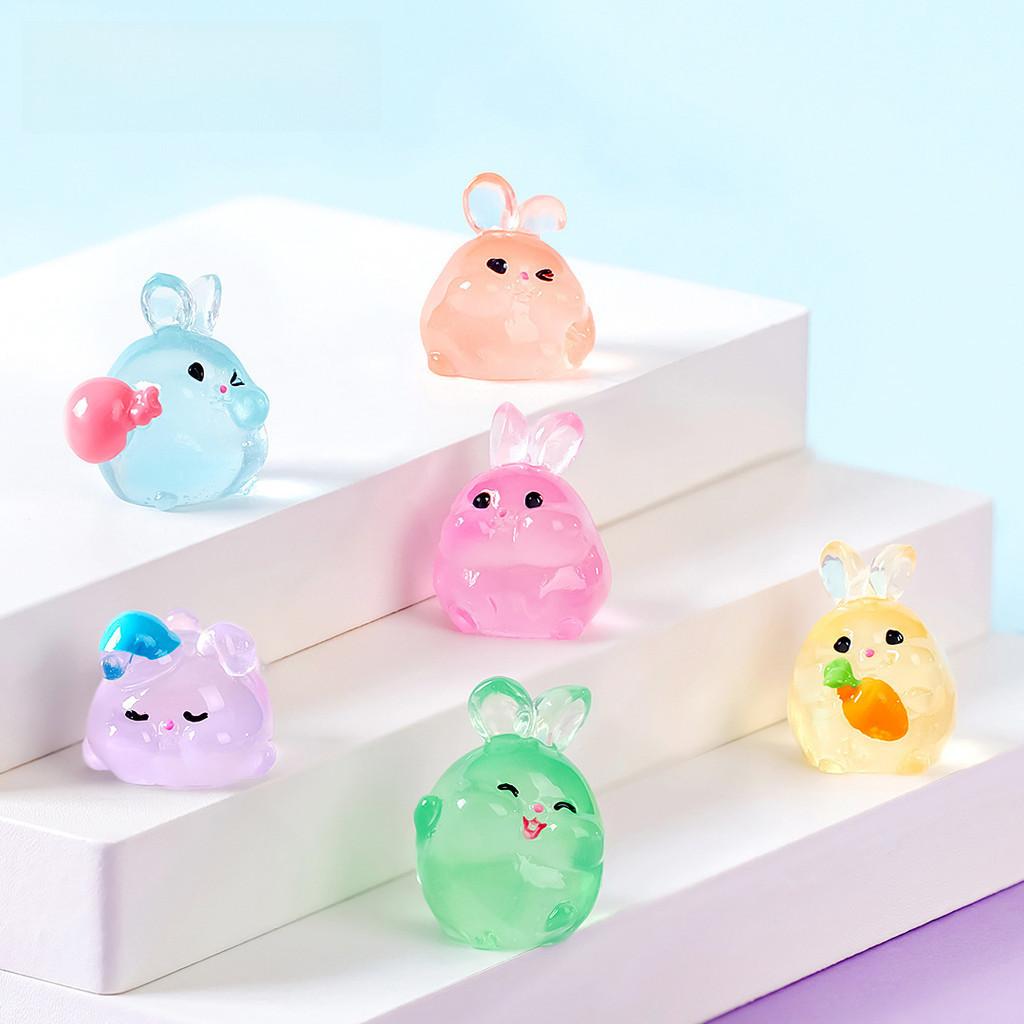 Cute Glowing Fat Bunny Resin Figurines Miniature Desk And Car Decor