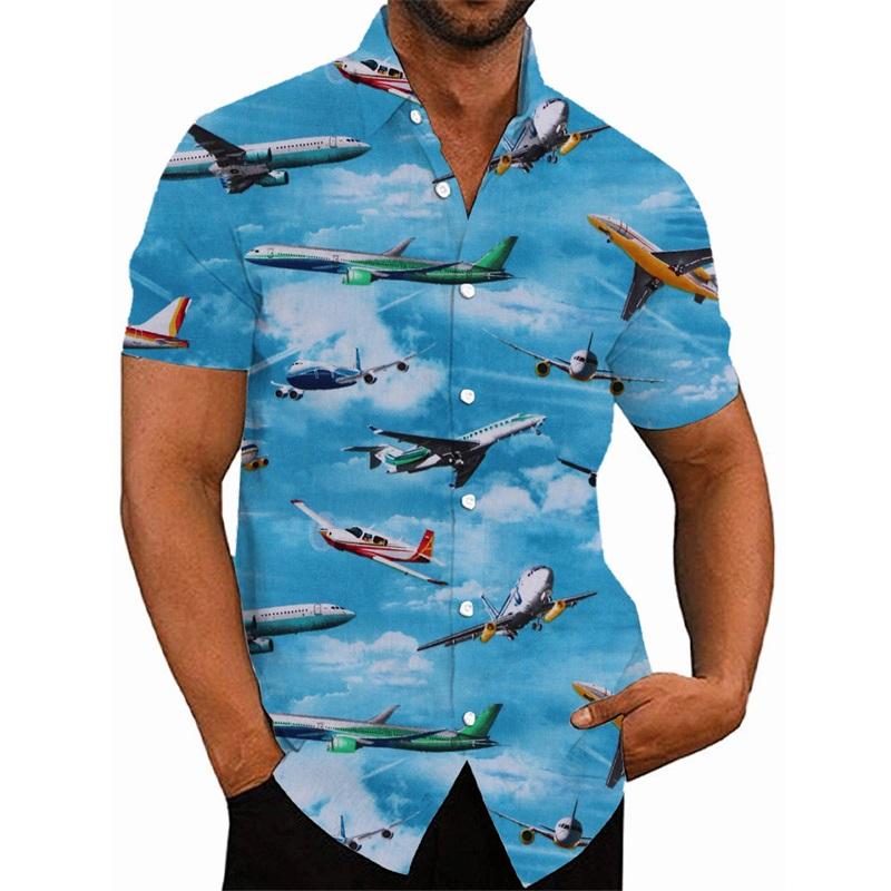 

3d Print Fighter Plane Graphic Shirt For Men Summer Casual Oversized Hawaiian Shirts & Blouses Streetwear Men s Button Up Shirt L