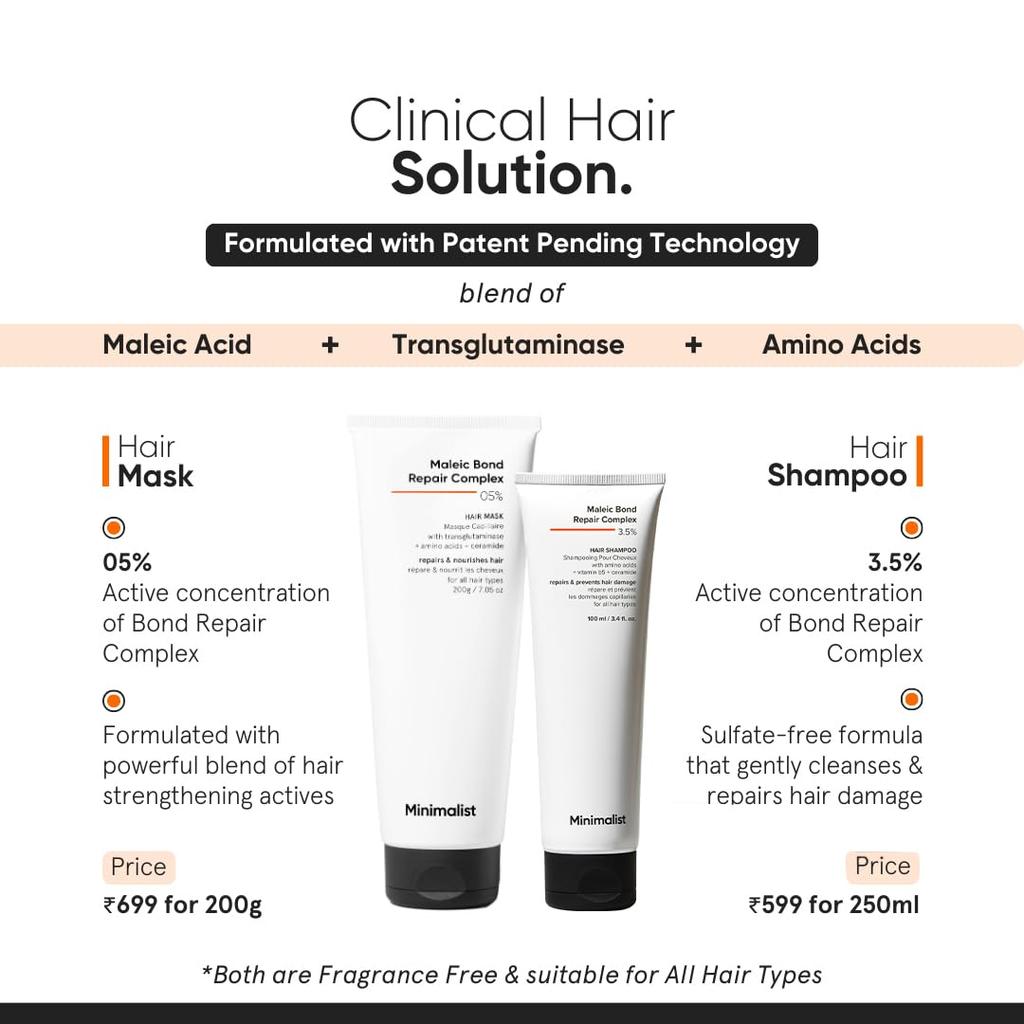 Minimalist Bond Repair Shampoo For Damaged Dry & Frizzy Hair With Maleic Bond Repair Complex 3.5% Sulphate & Paraben Free For Women & Men 100ml