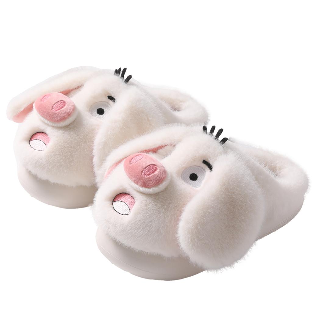 Cartoon Velvet Cute Pig Head Cotton Slippers 2025 Autumn and Winter New Warm Thick Bottom Non-slip Fluffy Cotton Slippers