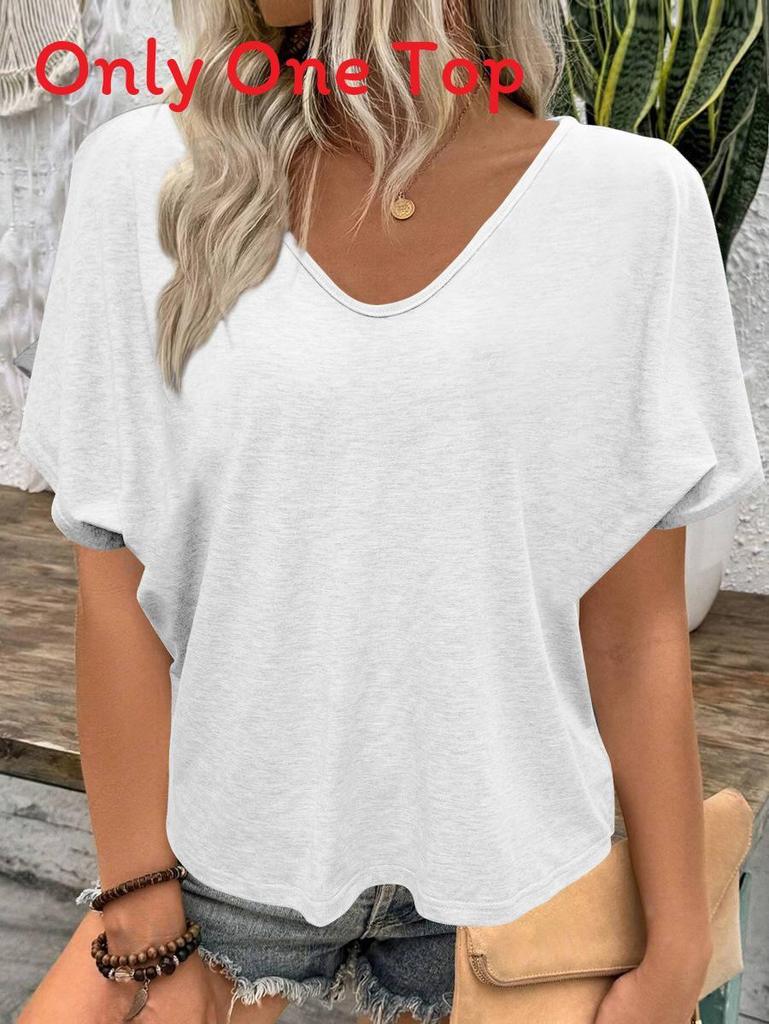 Casual Summer T Shirt With V Neck Short Sleeve Cotton Polyester Fabric For Comfortable Daily Wear