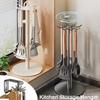 360° Rotating Kitchen Utensil Stand with 8 Hooks Countertop Cooking Utensils Storage Organizer Space-Saving Storage for Kitchen