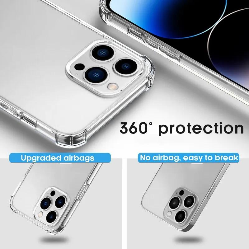 Shockproof Clear Phone Case For iPhone17 16 15 14 13 12 11 Pro Max 16 Plus 13 Mini X XR XS Max 6 6s 7 8 Plus SE Airbag Transparent Soft TPU Cover