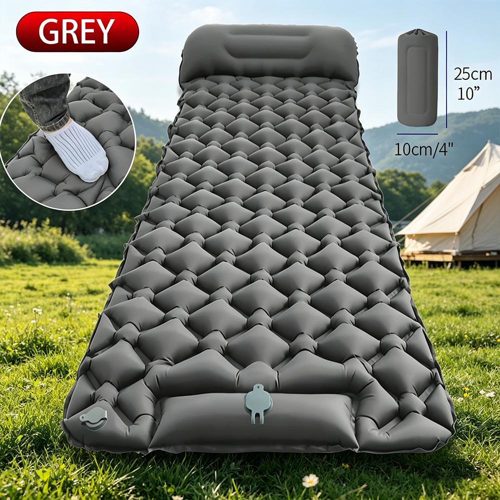 Outdoor Camping Sleeping Pad, Foot Activated Quick Inflate Air Mattress with Pillow for Picnic Travel Adventure