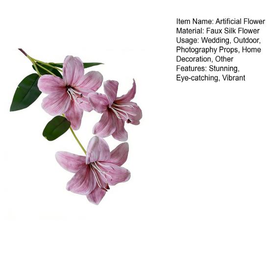 Artificial Lily Flower with 3 Heads Full Blooms Real Touch Fake Lily Flower