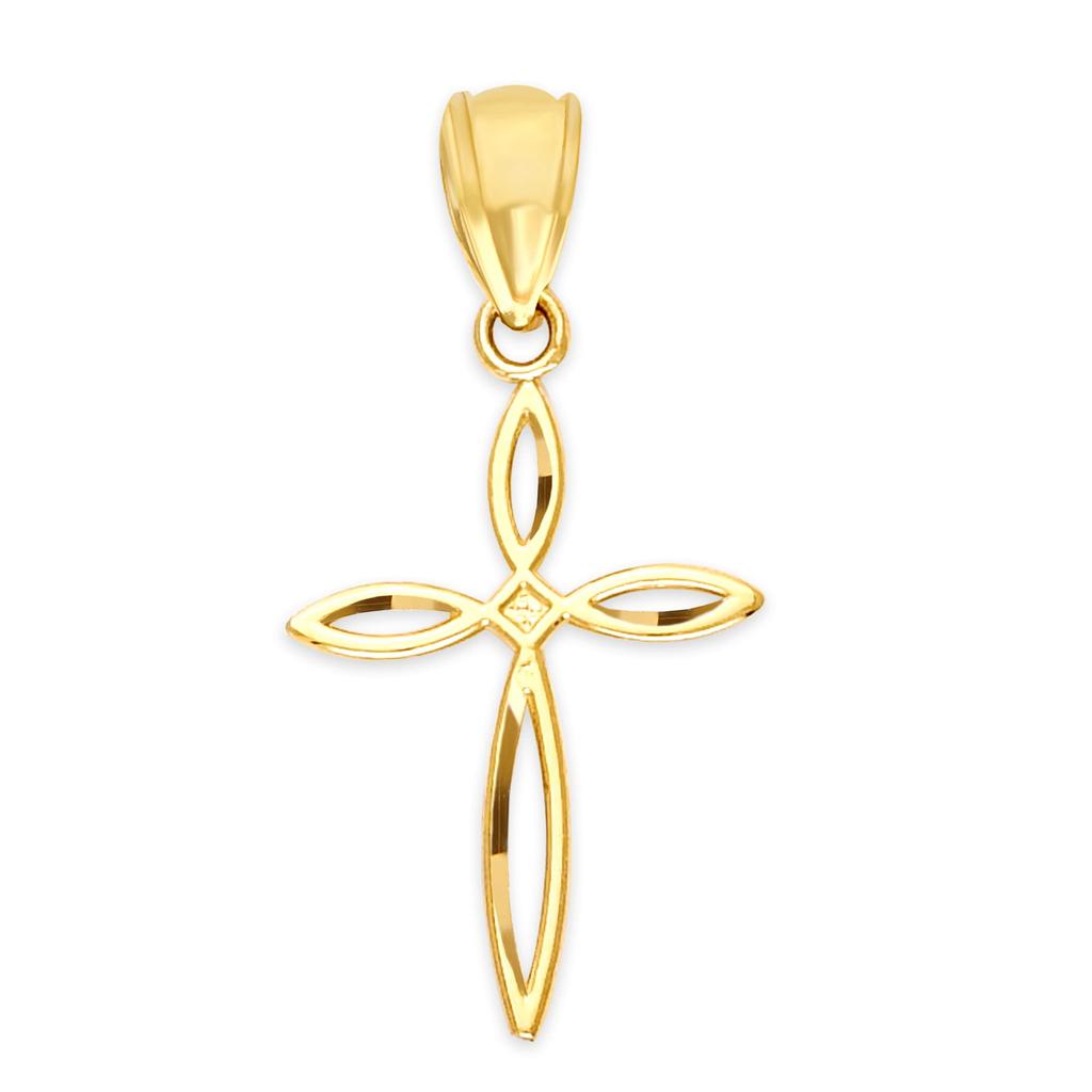 Golden Fire Unisex-Children's 10k or 14k Solid Delicate Gold Cross Pendant, Religious Jewelry for Baptism (14k Gold) Yellow