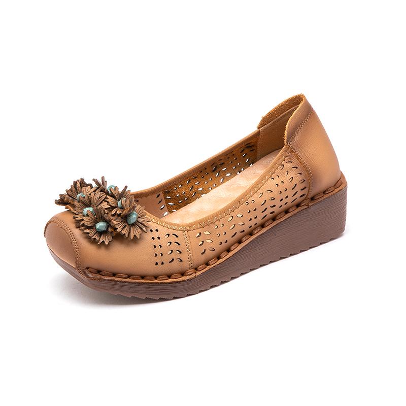 Neue 2025 Frühjahrsschuhe Wedge Flats Damen Echtleder Loafers Damen Retro Boho Slipper Fahrschuhe Frau Luxus Mokassins