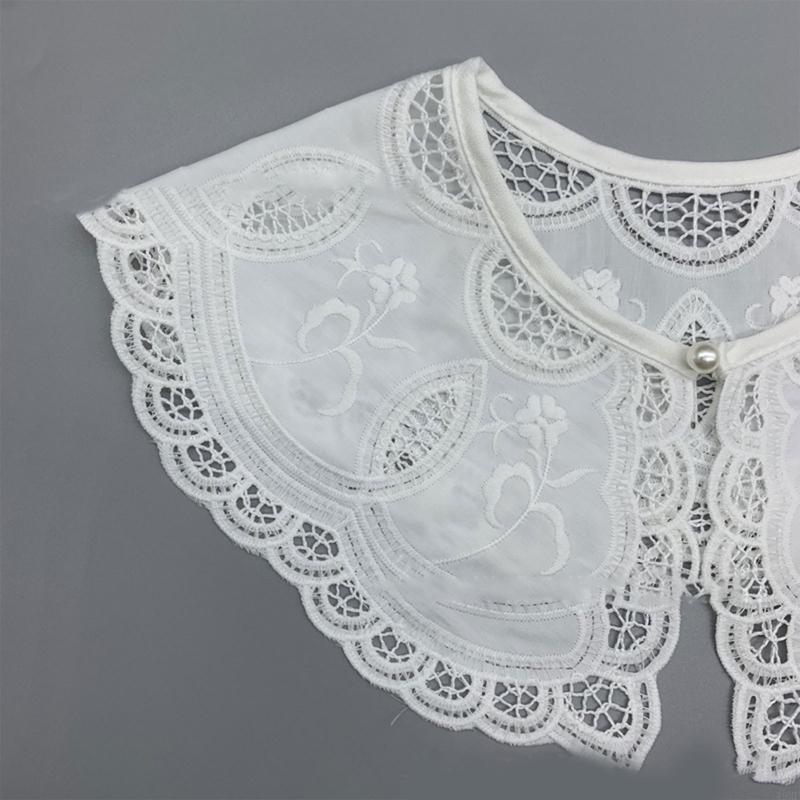 49MF False Collar Lace Hollow Out Trim Embroidery Collar Venise Lace Neckline Easy To Wear Detachable Collar Lace Women