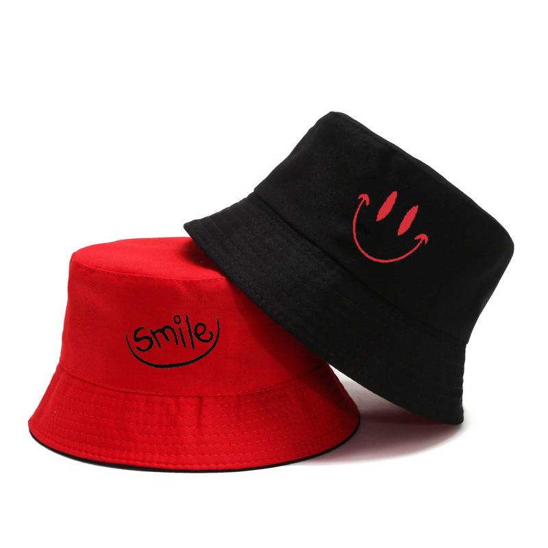 Smiley Bucket Hat Double-sided Bucket Hat Men and Women Summer Student Fashion Visor Basin Hat Hat