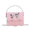 Cute Color Solid Silver Bow Decoration Kid Mini Shoulder Chain Bag Daily For