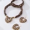 Brown Leopard Print Silk Scarf Heart-Shaped Pendant Necklace Set Women Girls Gifts Fashion Jewelry Hot Sale Party Gift 2025 New