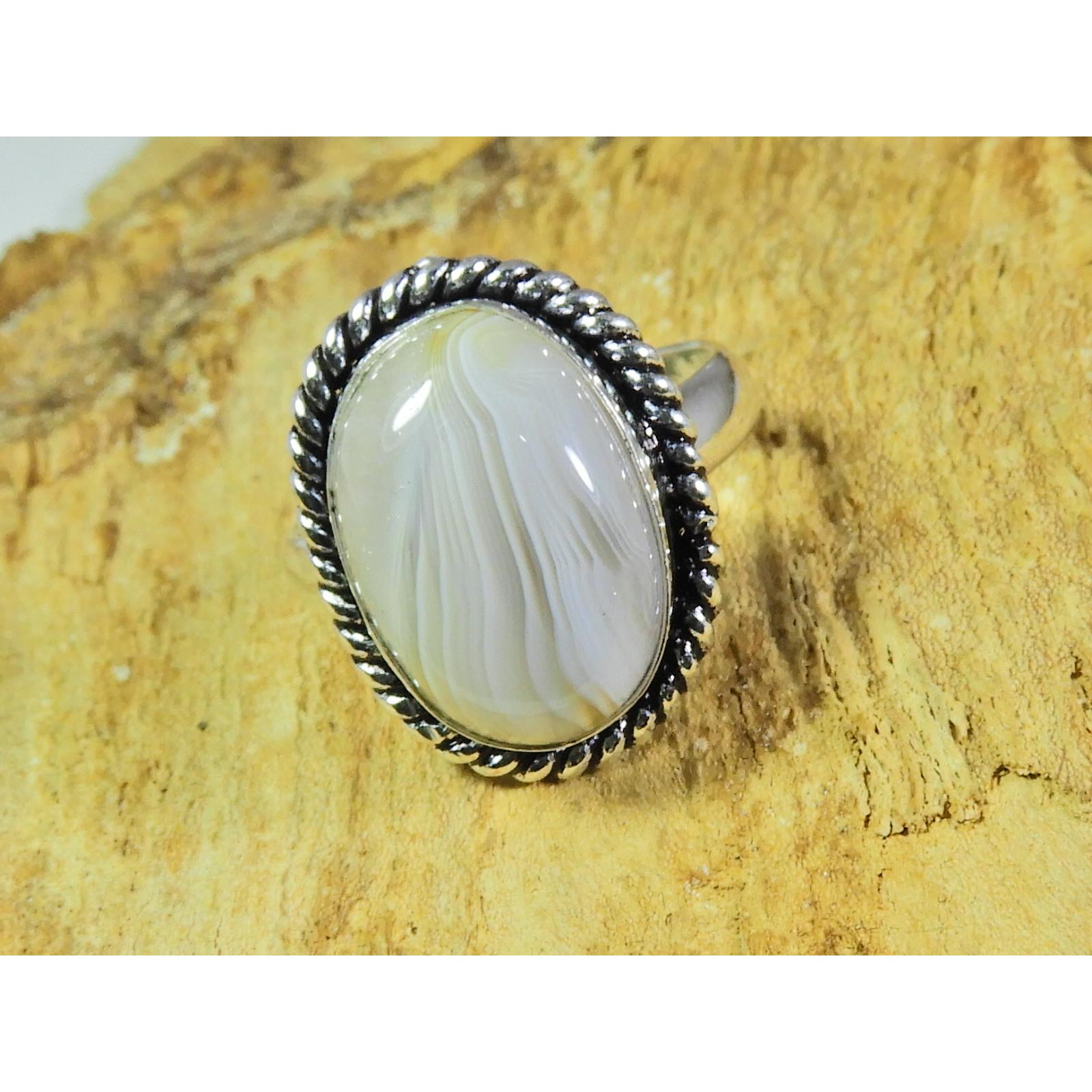 

Natural Botswana Agate 925 Solid Sterling Silver Ring Size US-6 PG-192