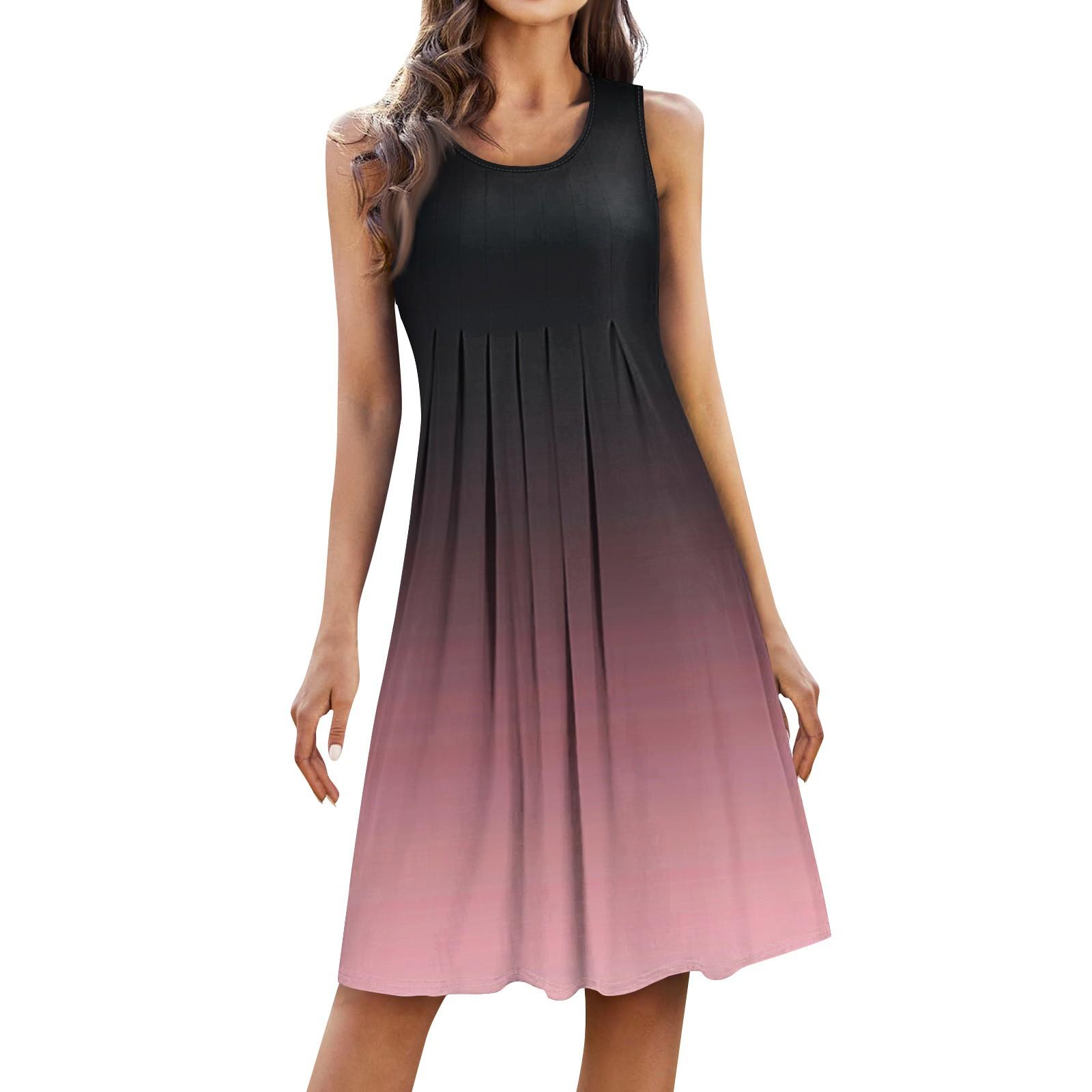 

Женская мода повседневное плиссированное платье с короткой юбкой без рукавов с круглым вырезом и принтом S розовый