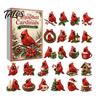 Christmas Tree Holiday Decorations Acrylic Advent Calendar Box with 24 Bird Themed Hanging Ornaments, Countdown Festive Decoration for Home Window And
