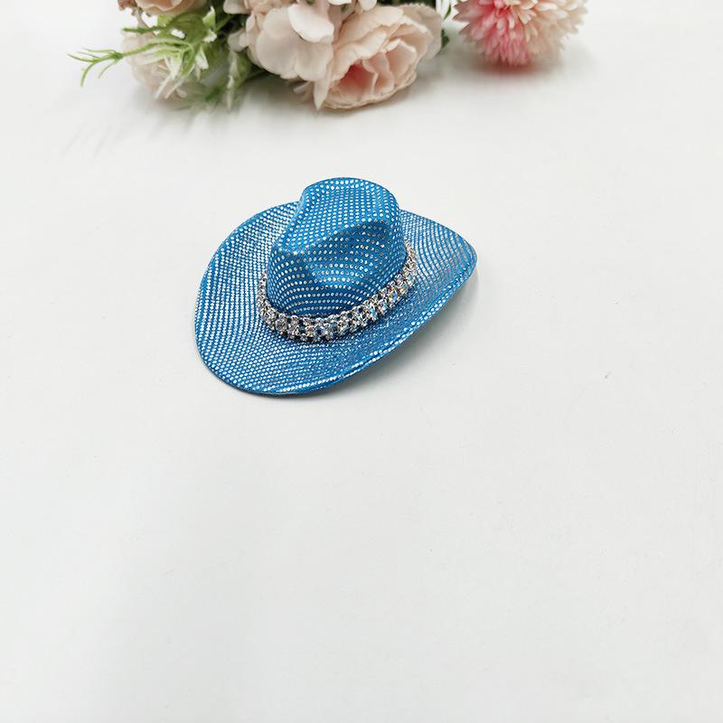 Mini Neon Glitter Cowboy Hat Hair Clip Glowing Disco Party Decoration Accessories 10 cm Holographic Party Disco Supplies